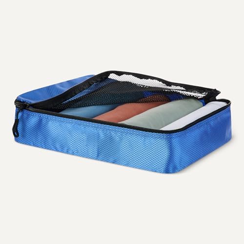 Amazon Essentials 4-Piece Packing Cubes Travel Accessories Set, Luggage Organiser with Double Zip, Mesh Top, 100% Polyester, Medium, Blue (Previously Amazon Basics) - Image 3