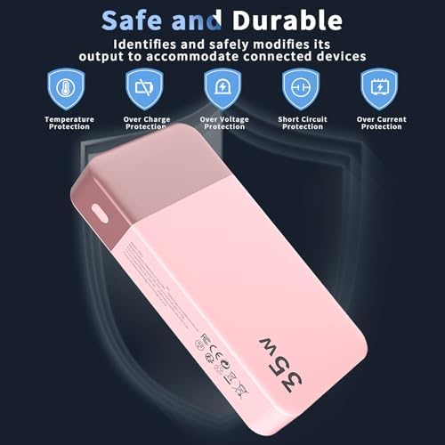 NOBIS Power Bank, 35W 20000mAh Portable Charger, USB C Fast Charging, 4 Ports External Battery Pack with LED Digital Display, Compatible with Laptop, Phone 15 14 13 Pro S23 S22 (Pink) - Image 6