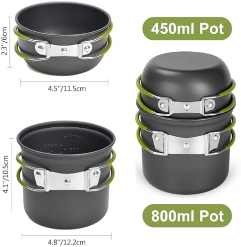 Odoland Camping Cookware Kit, Outdoor Cooking Set Non Stick Pot and Pans Lightweight Backpacking Hiking Utensil Gear for 1 to 2 People Traveling Trekking and Camping - Image 2