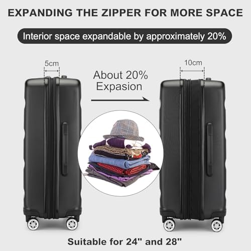 Kono 20 Inch Cabin Suitcase | Lightweight Hard Shell Luggage | TSA Lock | Dual Spinner Wheels | Small Hand Luggage for Travel & Business (Black,55x35x22cm) - Image 5