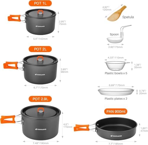 Odoland Camping Cookware Set Non-Stick Lightweight Camping Kettle Pots and Pans Mess Kit with Bowls Soup Spoon for Backpacking, Outdoor Cooking and Picnic for 4-6 People - Image 4