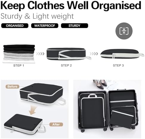 Compression Packing Cubes for Suitcases,Suitcase Organiser Bags,Travel Packing Cubes Compression Set for Backpack,Packing Organisers,Waterproof Travel Organiser Packing Bags (Black, 5 Pack) - Image 2