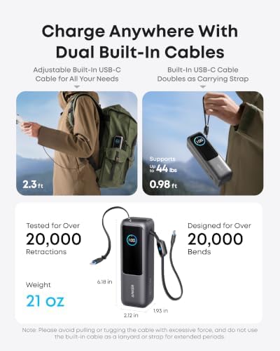 Anker Laptop Power Bank, 25,000mAh Portable Charger with Triple 100W USB-C Ports, Built-in Retractable Cables, Flight-Approved for Travel, iPhone 17/16 Series, Samsung, and More - Image 3