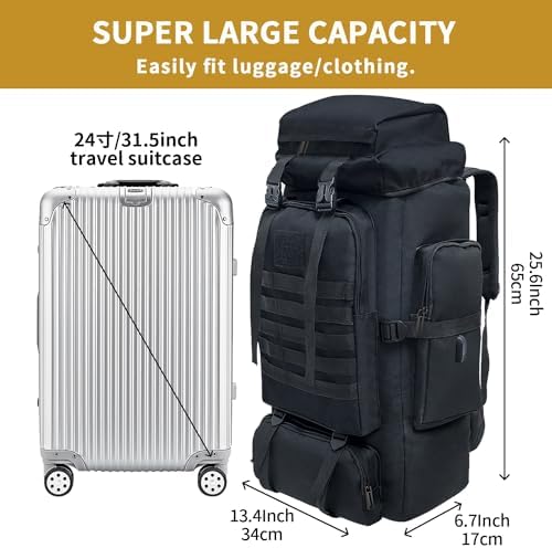 Hiking Backpack, 80L/100L Camping Military Tactical Backpack with USB Charging Port, Waterproof Large Travel Daypack Outdoor Molle Rucksack for Men Women - Image 3