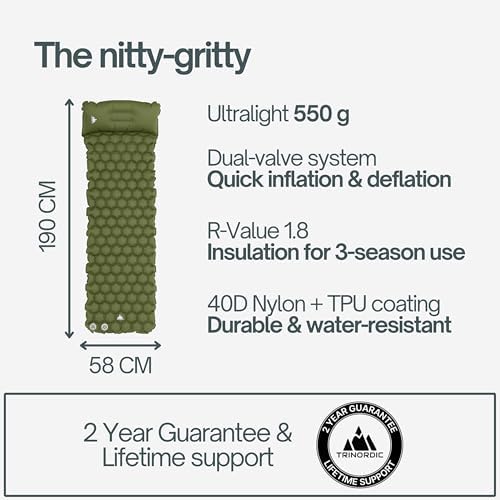 TRINORDIC Ultralight Inflatable Camping Mat - With Integrated Pillow – Lightweight (0.55kg) and Compact Outdoor Sleeping Mat for Hiking and Bikepacking - Image 8