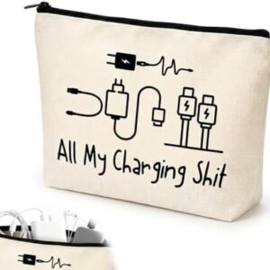 Charging Cable Organizer Bag, All My Charging Stuff Bag for Travel Backpack Funny Makeup Bag Gifts for Women Men, Lightweight Holiday Essentials Storage for Tech Gadgets and Cosmetics Gift for Friends