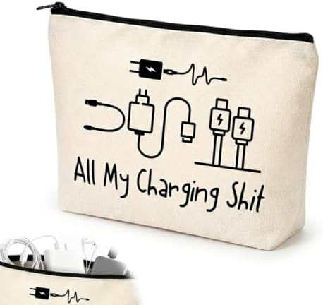 Charging Cable Organizer Bag, All My Charging Stuff Bag for Travel Backpack Funny Makeup Bag Gifts for Women Men, Lightweight Holiday Essentials Storage for Tech Gadgets and Cosmetics Gift for Friends