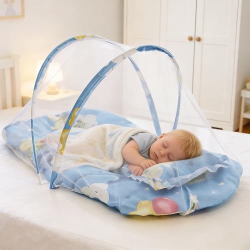 Baby Crib Net Tent, Portable Foldable Mosquito Net, Anti-Bug Crib Cradle Tent with Mattress Pillow for Baby Infant Portable Baby Travel Tent Black Cape - Image 8