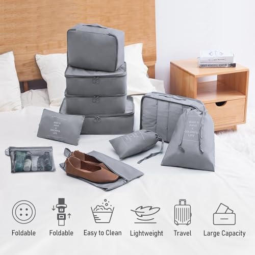 Packing Cubes for Suitcases, 10 pcs Travel Organiser Packing Bags for Clothes Shoes Toiletries Travel Luggage Organizers Storage Bags - Image 7