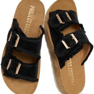 Project Cloud Comfortable Sandals Women - Lightweight with Plush & Soft Insole Buckle Womens Sandals - Non Slip and Durable Fashion Platform Frayed Sandal for Women 2026 (LIGHT)