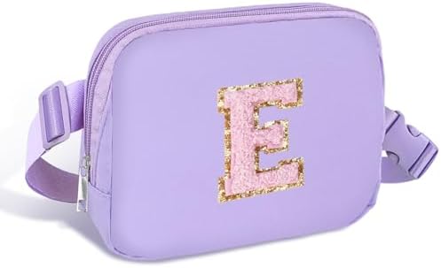 Travel Essentials Initial Fanny Pack with Adjustable Strap Cute 5 6 7 8 9 10 11 12 13 Year Old Girl Gifts Crossbody Everywhere Chest Pouch Belt Bag Beach Vacation Essentials for Women Purple E