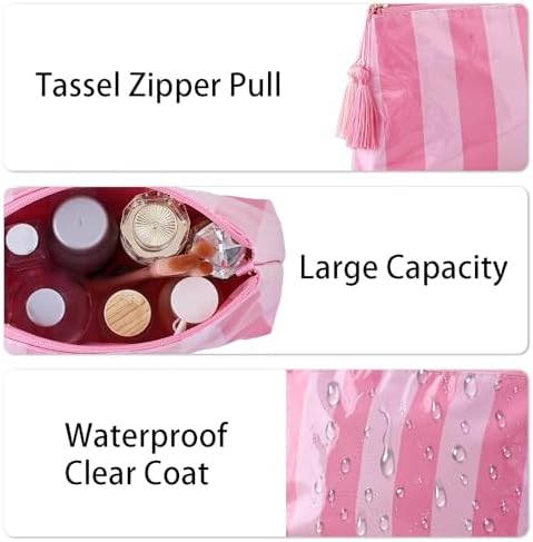 DYSHAYEN Makeup Bags for Purse,Small Clear Coated Cosmetic Bags for Women Girls, Waterproof Travel Organizer Zipper Pouch Beach Vacation Essentials, Pink-Hot Pink, 10x3.5x5.5 inches, Clear - Image 3