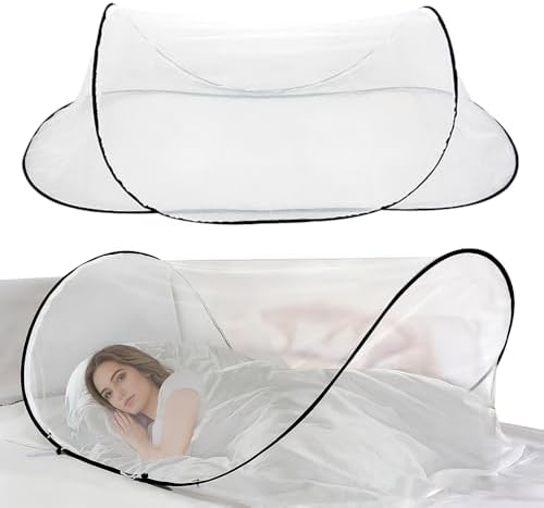 Foldable Mosquito Net, Ultra Light Pop up Mosquito Net, Portable Portable Camping Tent with Zip, Easy & Fast Installation, Travel Mosquitonet for Home Outdoor Camping (White)