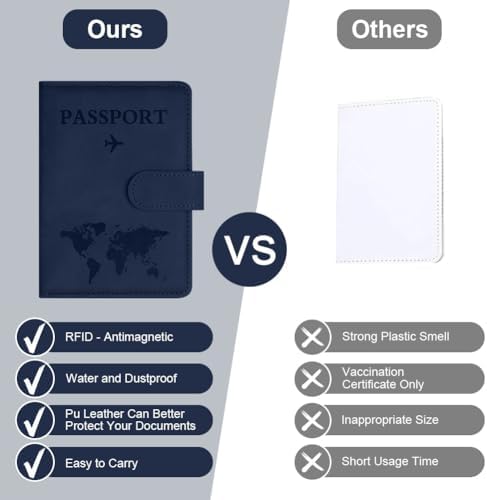 OFFCUP Passport Holder Cover, PU Leather Passport Cover and Luggage Tag Set with RFID Blocking Travel Wallet, Universal Travel Wallet Case Organiser for Money, Boarding Passes, Credit Cards Dark Blue - Image 6