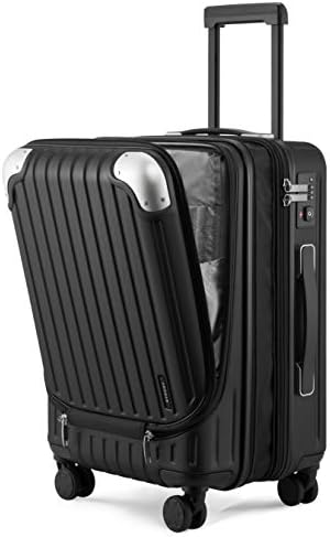 LEVEL8 Carry on Suitcase, 55CM Hand Luggage Expandable with Laptop Compartment, ABS+PC Hardshell Spinner Trolley Cabin Size with 4 Wheels, TSA, Black