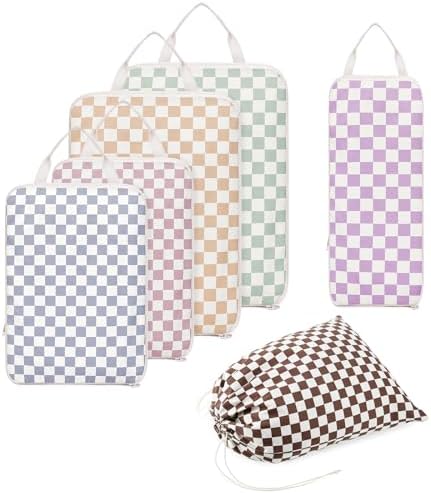Narwey Packing Cubes for Suitcases, 6 Set Compression Packing Cubes for Backpack, Packing Cube Storage Bags, Suitcase Luggage Packing Organiser for Travel Essentials Accessories (Checker Combined) - Image 2