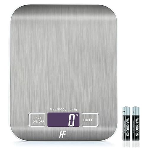 HomeFashion 5kg 1g 11lb Digital Kitchen Scales Food Scale with stainless steel Platform Electronic Cooking Backlit LCD Display Multifunction for Home and Office Use