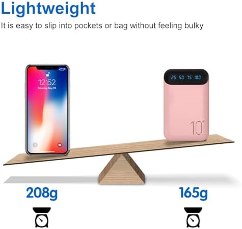 Portable Charger 10000mAh Slim USB C Input and Output Power Bank with LED Display Lightweight External Battery Pack Compatible for iPhone 14/13/12, iPad, Samsung etc. (pink(mini)) - Image 3