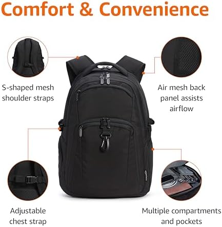 Amazon Basics 17-Inch Laptop Backpack, Water Resistant Rucksack for Business Travel, Work or School, Padded Shoulder Straps, Black - Image 2