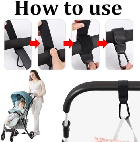 Buggy Clips, Pram Hook Clip, Durable Stroller Hooks, Pushchair Organiser for Easy Attachment, Black Carabiner Hooks for Bags, Shopping Bags and Baby Travel Essentials - Image 2