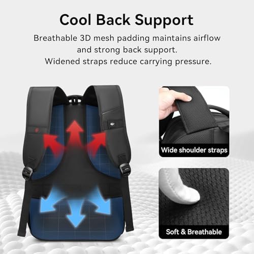 CROSSGEAR 30L Anti-Theft Lockable Laptop Backpack, 17.3 Inch Waterproof Travel Laptop Bag with Dual USB Charging Port, Ergonomic Rucksack for Work Travel School Business Men Women Ideal Gift, Black - Image 9