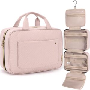 BAGSMART Hanging Toiletry Bag Travel Large Capacity Wash Bag Womens Makeup Cosmetic Bag, Travel Accessories for Full Sized Container (Medium-Pink)