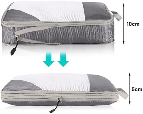 Travel Packing Cubes Set - 4pcs Compressible Storage Organizers for Clothes and Shoes - Expandable Folding Essentials (Grey) - Image 9