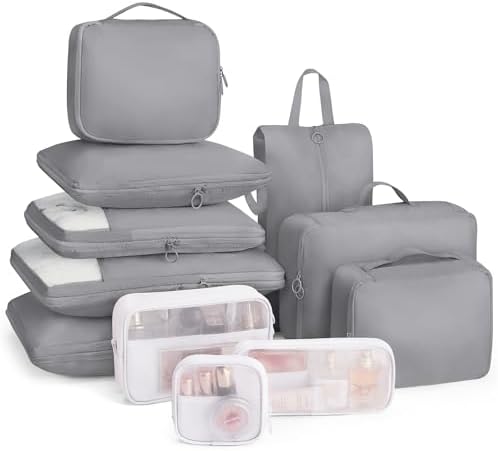 Compression Packing Cubes 11 Set, Suitcase Organizers, Luggage Organizer Bags for Travel, Expandable Packing Cubes for Travel Compression, Travel Essentials Gray