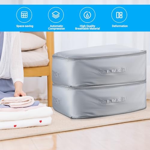 2 Pcs Large Compression Packing Cubes, Bedding Storage Bags, Space Saver Duvet Storage Bags, Ultra Space Saving Self Compression Organizer for Clothes Blanket Duvet Down Jackets(54 x 42 x 30 cm) - Image 7