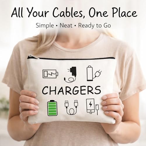 Charging Cable Organiser Bag for Travel – Waterproof Canvas Pouch with Zipper – Tech Accessories Holder & USB Gadget Storage Portable Electronics Case for Women & Men Holiday Essentials - Image 3