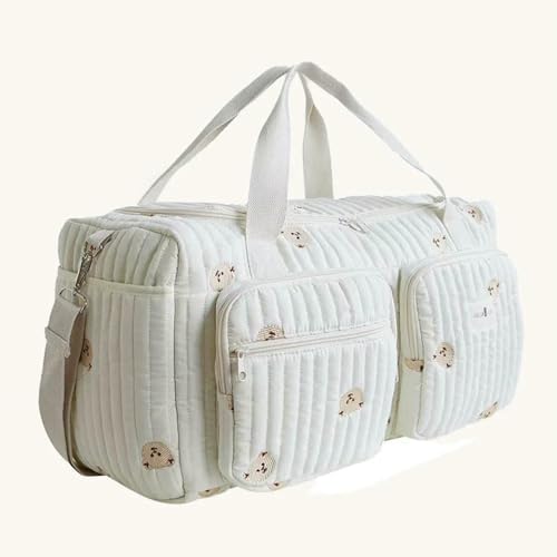 Diaper Bag Quilted Baby Large Capacity Weekender Travel For Hospital And Travel-bear - Image 2