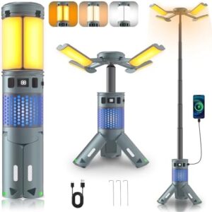 Camping Lights, Rechargeable Telescopic Camping Lights with Stand,12000mAh Camping Lanterns & Lights with RGB, Magnetic Base, Portable Flashlights for Camping, Hiking, Emergency