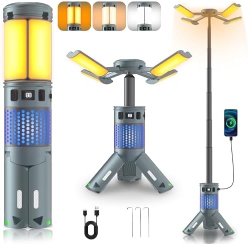 Camping Lights, Rechargeable Telescopic Camping Lights with Stand,12000mAh Camping Lanterns & Lights with RGB, Magnetic Base, Portable Flashlights for Camping, Hiking, Emergency