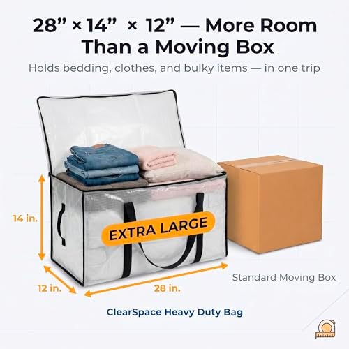 CLEARSPACE Large Moving Boxes & Storage Bags – Oversized Packing Bags with Backpack Straps, Zippers & Handles – Heavy-Duty for College Dorm, Christmas Decorations, 6 Pack - Image 5