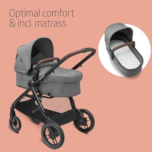 Maxi-Cosi Zelia S Trio 3-in-1 Prams Travel System, 0 - 4 Years, Up to 22 kg, Foldable, Compact and Reclining Baby Pushchair, with CabrioFix S i-Size Baby Car Seat, Accessories, Nursery Bag, Grey - Image 3