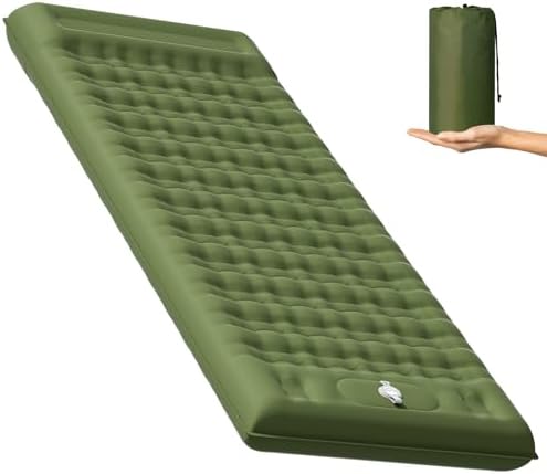 Camping Air Bed 12-15CM Extra Thick, Reinforced Support Structure with Built-in Foot Pump and Pillow Portable Camping Sleeping Mat Air Mattress for Tent Backpacking Hiking Travel