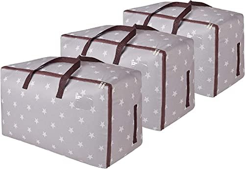 DOKEHOM 3-Pieces 105L Large Storage Bag, Fabric Clothes Bag, Thick Ultra Size Under Bed Storage, Moisture proof (Grey, 3 Pack)