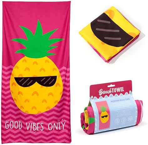 Puckator Good Vibes Only Pineapple Microfibre Beach Towel - Large Quick Drying Lightweight Thin Funny Mens Girls Beach Pool Holiday Towel Towels For Adults Womens - Vacation Accessories Essentials - Image 7