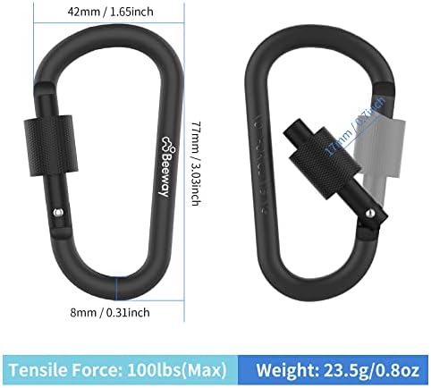 BEEWAY Locking Carabiner, Premium Aluminum Alloy D-Ring Carabiners Key Chain Clip Hook for Camping, Hiking, Traveling, Fishing, Backpack - Image 3
