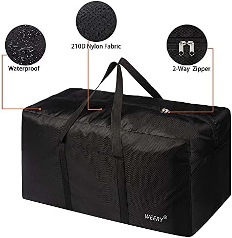 WEERY Large Travel Duffle Bag, 96L Extra Waterproof Holdall Lightweight Foldable Duffel Bag for Men Women, Black - Image 4