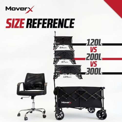 MoverX 200L Festival Trolley on Wheels, Folding Wagon, Portable Camping Cart, Collapsible Foldable Trolly for Beach Outdoor Garden Picnic Shopping Fishing, Wide Wheels, Adjustable Handle, Black - Image 9
