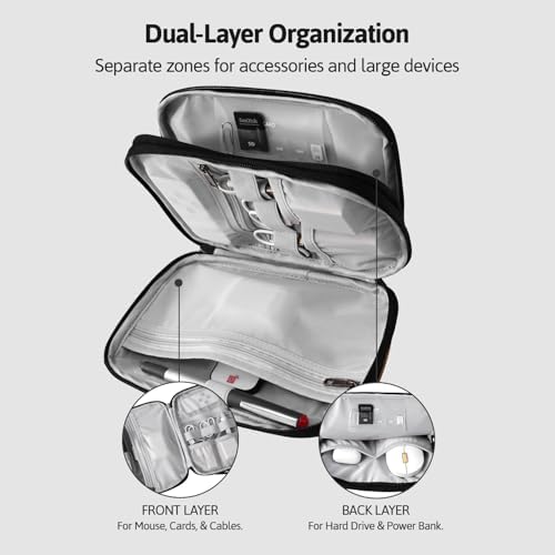 OrgaWise Cable Organiser Bag, Electronic Organizer Travel Case, Water Resistant Travel Accessories Bag Tech Pouch for Charger Adapter Power Bank Hard Drive (Black) - Image 4