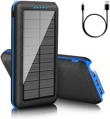 Solar Power Bank 26800mAh Portable Charger with 3 USB Output, LED Emergency Light & Flashlight, Waterproof External Battery Pack for Outdoor Camping Hiking Travel