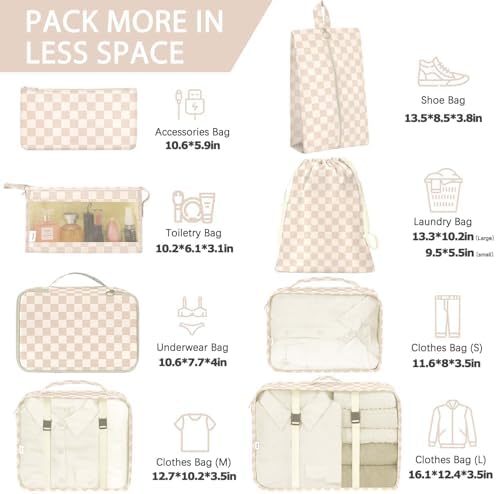 KPX 8 Set Packing Cubes for Travel, Luggage Packing Organizers Accessories Large Toiletries Bag for Clothes Shoes Cosmetics, Two-tone Khaki - Image 2