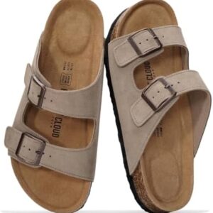 Project Cloud 100% Genuine Leather Flat Sandals Women Comfortable Beach Essentials Womens Sandals Memory Foam Vacation Essentials Comfy Women's Sandals Slides for Women Footwear