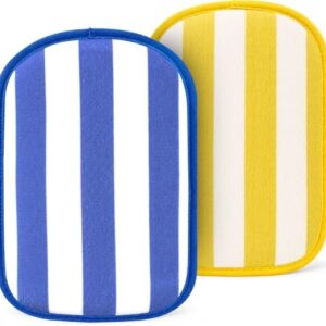 2 Pcs Sand Remover for Beach - Classic Yellow Blue Stripe Large Quick Sand Wipe Off Mitts Reusable Powder Pouch Sand Remover for Beach Kids Summer Vacation Essentials for Women Family