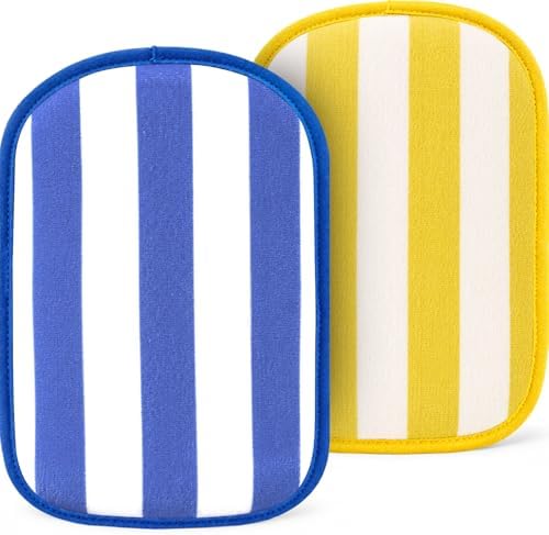 2 Pcs Sand Remover for Beach - Classic Yellow Blue Stripe Large Quick Sand Wipe Off Mitts Reusable Powder Pouch Sand Remover for Beach Kids Summer Vacation Essentials for Women Family