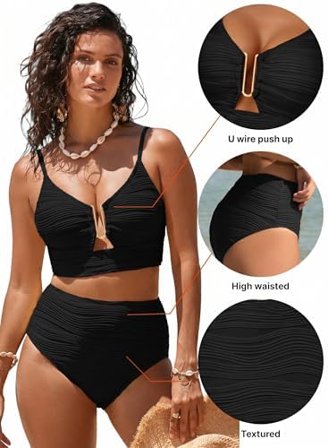 Herseas 2 Piece Bestselling Bikini Set U-Wire Cutout Swimsuit High Waisted Textured 2025 Summer Beach Swim Bathing Suits - Image 4
