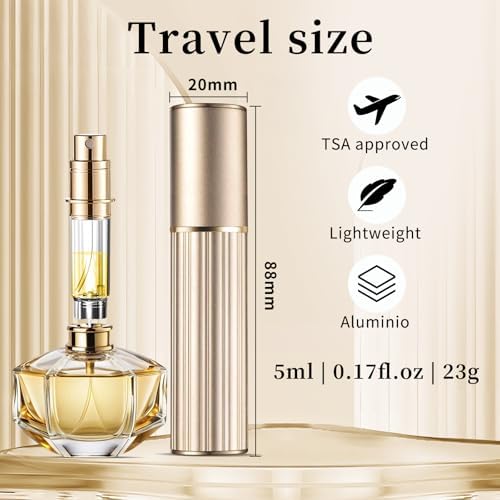 Portable Perfume Atomiser Refillable - 5ml Empty Travel Perfume Bottle, Nano Mist, Leaking Proof, Bottom Pump without Funnel, Luxurious Mini women and men (M5-Gold) - Image 2
