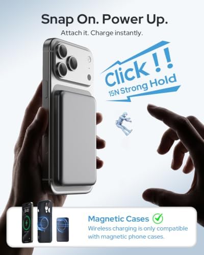 for Magsafe Power Bank, 5000mAh Slim Wireless Portable Charger, Magnetic Power Bank Fast Charging with USB-C, Phone Charger Battery Pack Compatible with iPhone 17/16/15/14/13/12 Series, Space Gray - Image 2